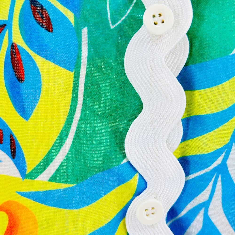Vintage 70s Handmade Multicolor 100% Cotton Tropical Ric Rac Button Down Shirt - Picture 3 of 8